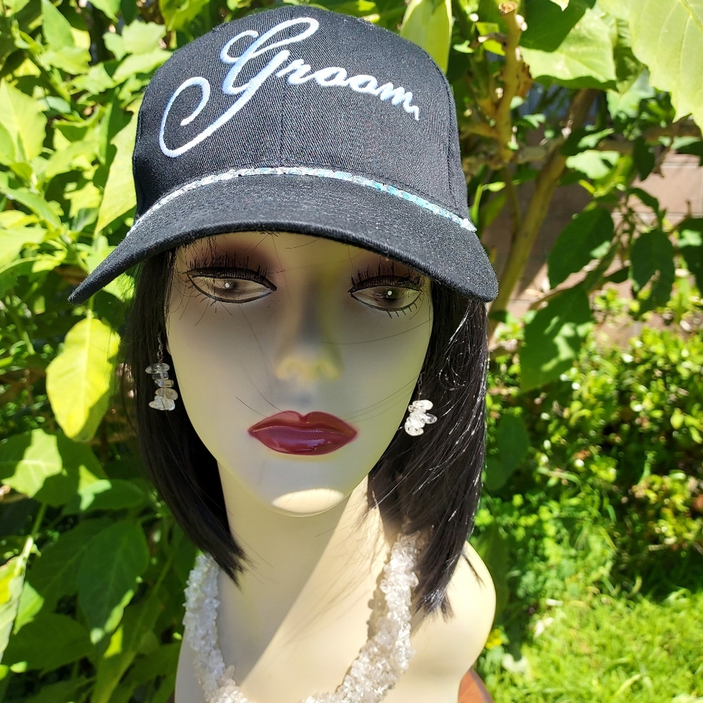 Genuine Swarovski Crystal Black 'Groom' Embroidered Baseball hat